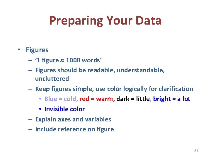 Preparing Your Data • Figures – ‘ 1 figure 1000 words’ – Figures should