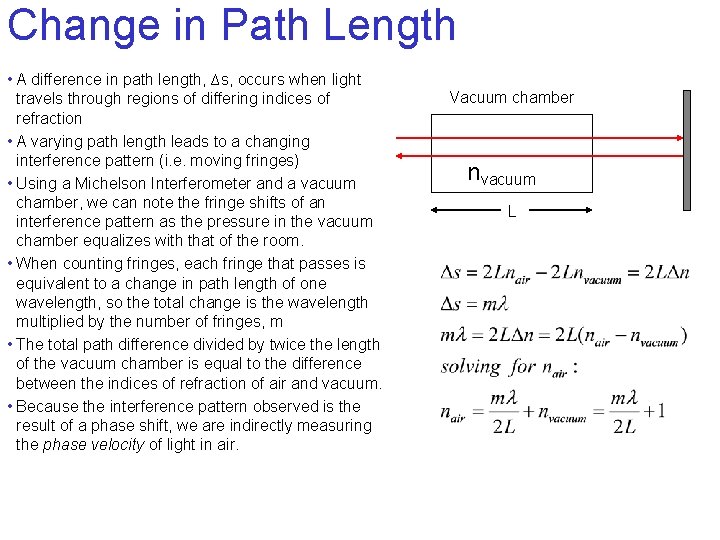 Change in Path Length • A difference in path length, ∆s, occurs when light