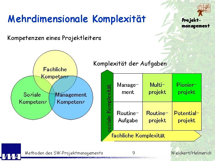 Mehrdimensionale Komplexität Projektmanagement Kompetenzen eines Projektleiters Soziale Kompetenz Management Kompetenz soziale Komplexität Fachliche Kompetenz