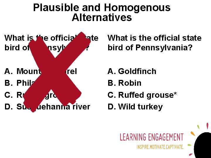 Plausible and Homogenous Alternatives What is the official state bird of Pennsylvania? A. B.