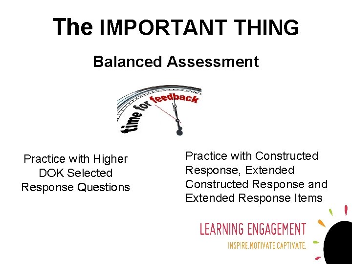 The IMPORTANT THING Balanced Assessment Practice with Higher DOK Selected Response Questions Practice with