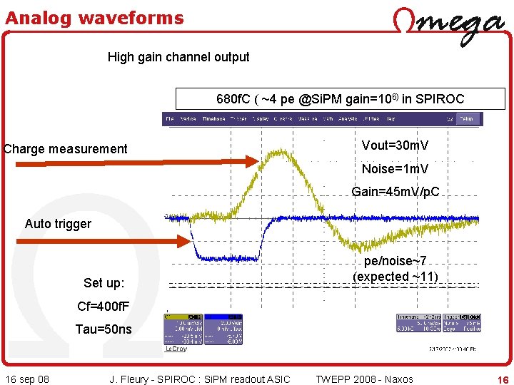 Analog waveforms High gain channel output 680 f. C ( ~4 pe @Si. PM