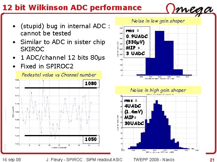 12 bit Wilkinson ADC performance • (stupid) bug in internal ADC : cannot be