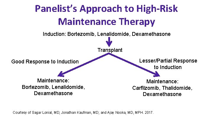 Panelist’s Approach to High-Risk Maintenance Therapy Induction: Bortezomib, Lenalidomide, Dexamethasone Transplant Good Response to