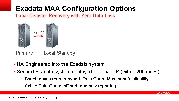 Exadata MAA Configuration Options Local Disaster Recovery with Zero Data Loss SYNC Primary Local