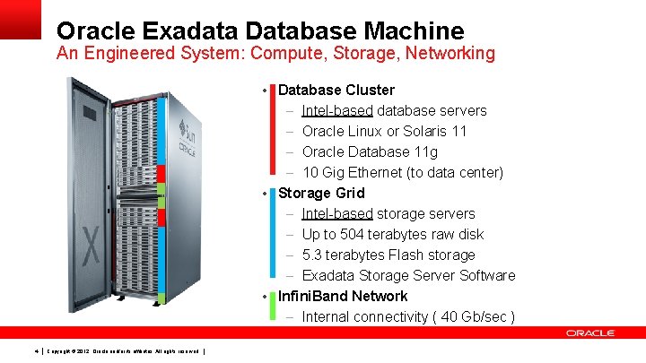 Oracle Exadata Database Machine An Engineered System: Compute, Storage, Networking • Database Cluster –