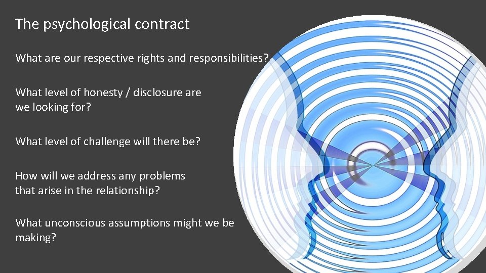 The psychological contract What are our respective rights and responsibilities? What level of honesty