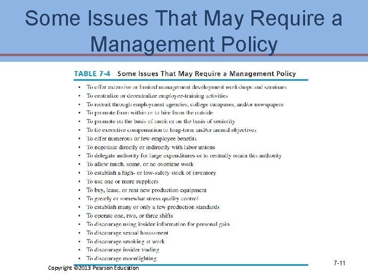 Some Issues That May Require a Management Policy Copyright © 2013 Pearson Education 7