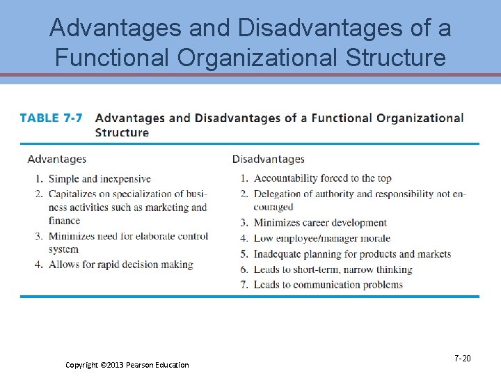 Advantages and Disadvantages of a Functional Organizational Structure Copyright © 2013 Pearson Education 7