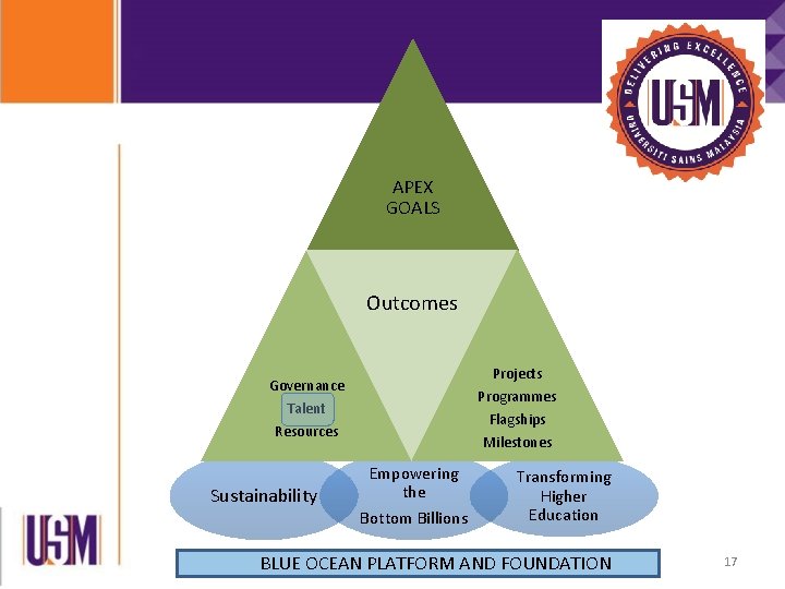 APEX GOALS Outcomes Projects Programmes Governance Talent Flagships Milestones Resources Sustainability Empowering the Bottom APEX GOALS Outcomes Projects Programmes Governance Talent Flagships Milestones Resources Sustainability Empowering the Bottom