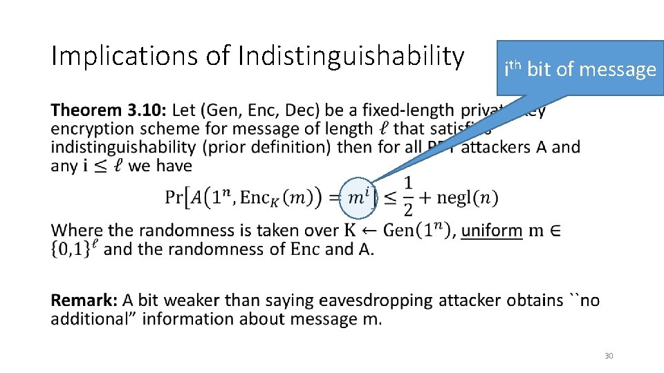 Implications of Indistinguishability ith bit of message • 30 