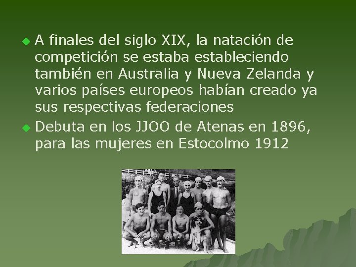 A finales del siglo XIX, la natación de competición se estaba estableciendo también en