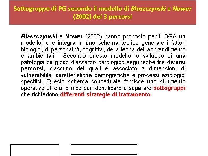 Sottogruppo di PG secondo il modello di Blaszczynski e Nower (2002) dei 3 percorsi