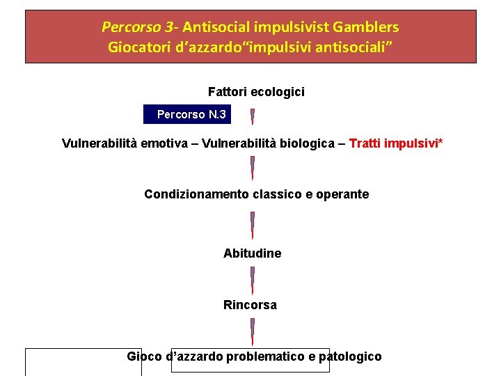 Percorso 3 - Antisocial impulsivist Gamblers Giocatori d’azzardo“impulsivi antisociali” Fattori ecologici Percorso N. 3