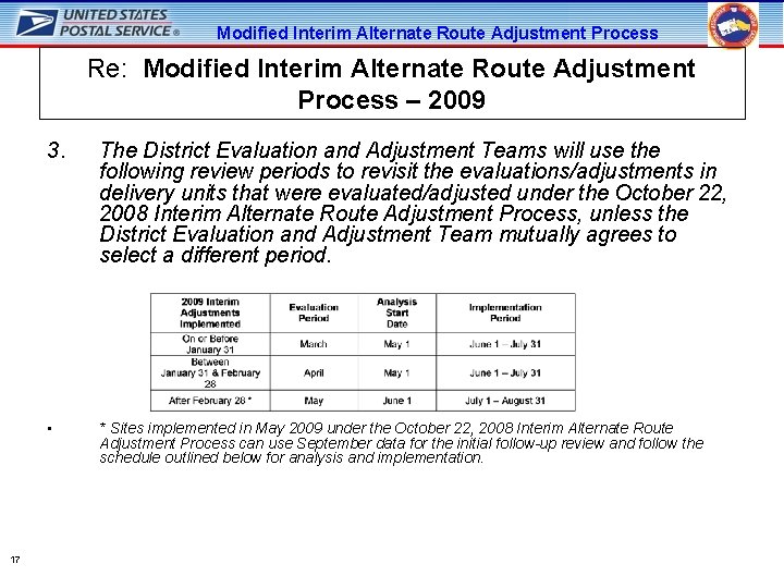 Modified Interim Alternate Route Adjustment Process Re: Modified Interim Alternate Route Adjustment Process –