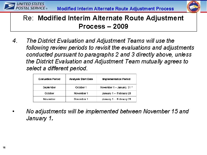 Modified Interim Alternate Route Adjustment Process Re: Modified Interim Alternate Route Adjustment Process –