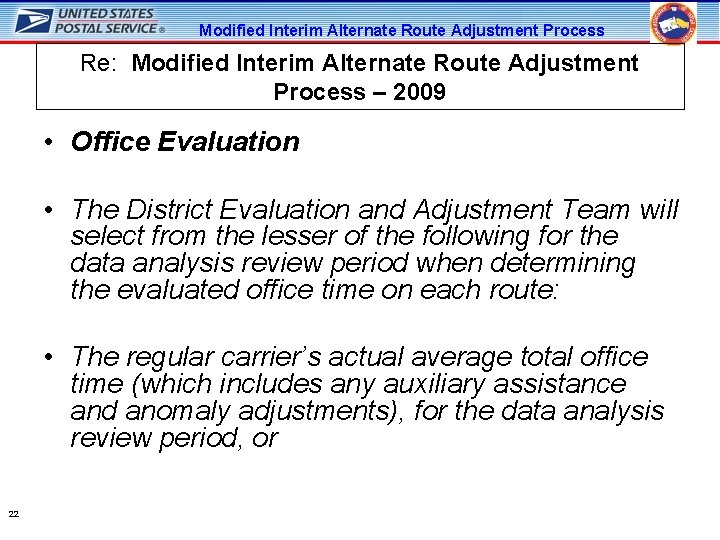 Modified Interim Alternate Route Adjustment Process Re: Modified Interim Alternate Route Adjustment Process –