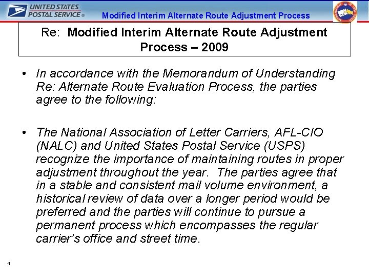 Modified Interim Alternate Route Adjustment Process Re: Modified Interim Alternate Route Adjustment Process –