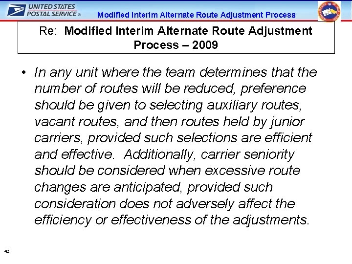 Modified Interim Alternate Route Adjustment Process Re: Modified Interim Alternate Route Adjustment Process –