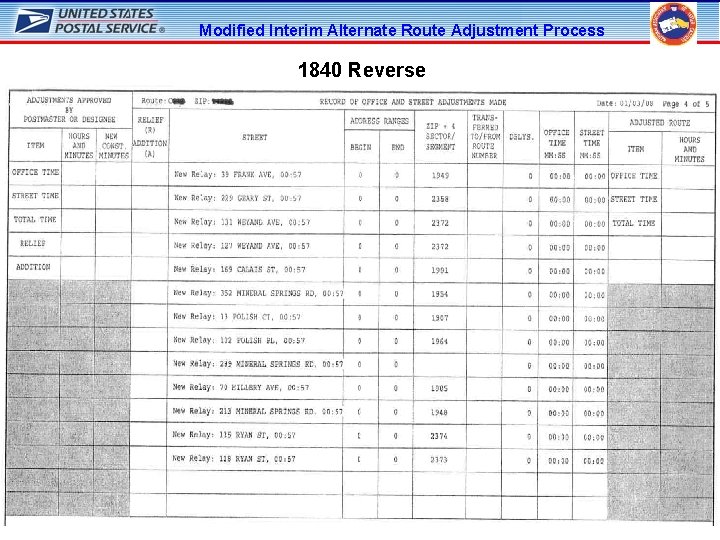 Modified Interim Alternate Route Adjustment Process 1840 Reverse 49 