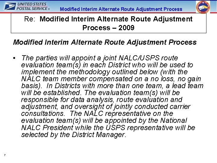 Modified Interim Alternate Route Adjustment Process Re: Modified Interim Alternate Route Adjustment Process –