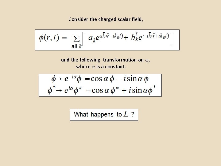 Consider the charged scalar field, and the following transformation on , where is a