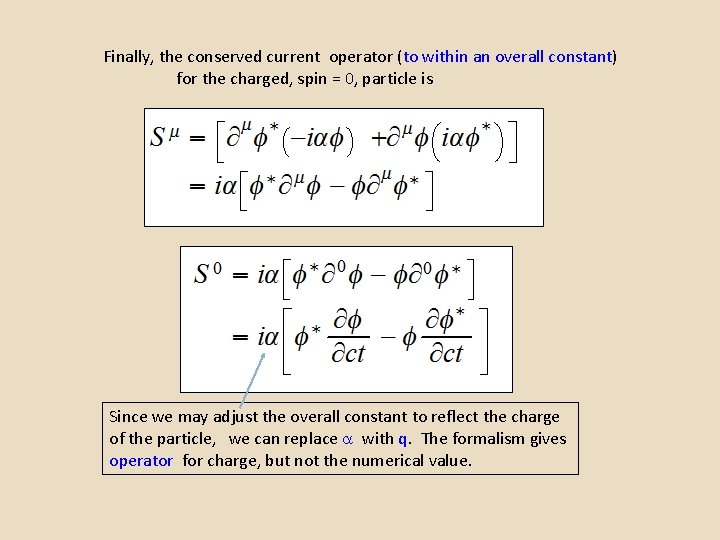 Finally, the conserved current operator (to within an overall constant) for the charged, spin