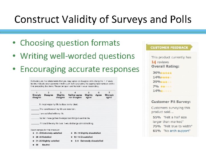 Construct Validity of Surveys and Polls • Choosing question formats • Writing well-worded questions Construct Validity of Surveys and Polls • Choosing question formats • Writing well-worded questions