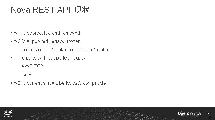 Nova REST API 现状 • /v 1. 1: deprecated and removed • /v 2.