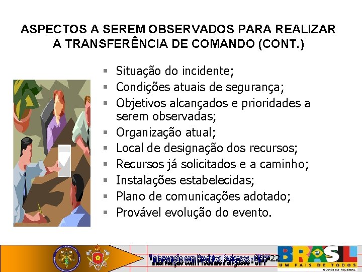 ASPECTOS A SEREM OBSERVADOS PARA REALIZAR A TRANSFERÊNCIA DE COMANDO (CONT. ) Situação do