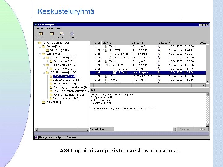 Keskusteluryhmä A&O-oppimisympäristön keskusteluryhmä. 