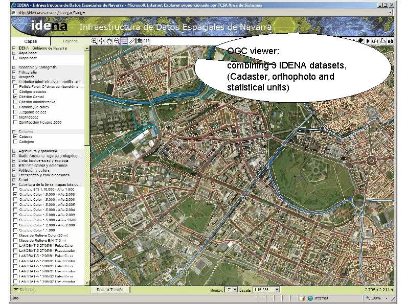 OGC viewer: combining 3 IDENA datasets, (Cadaster, orthophoto and statistical units) 