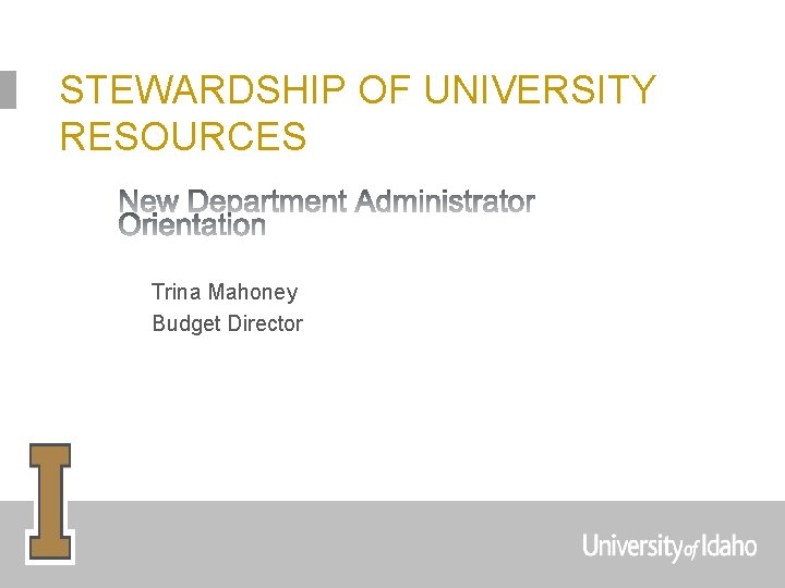 STEWARDSHIP OF UNIVERSITY RESOURCES Trina Mahoney Budget Director 