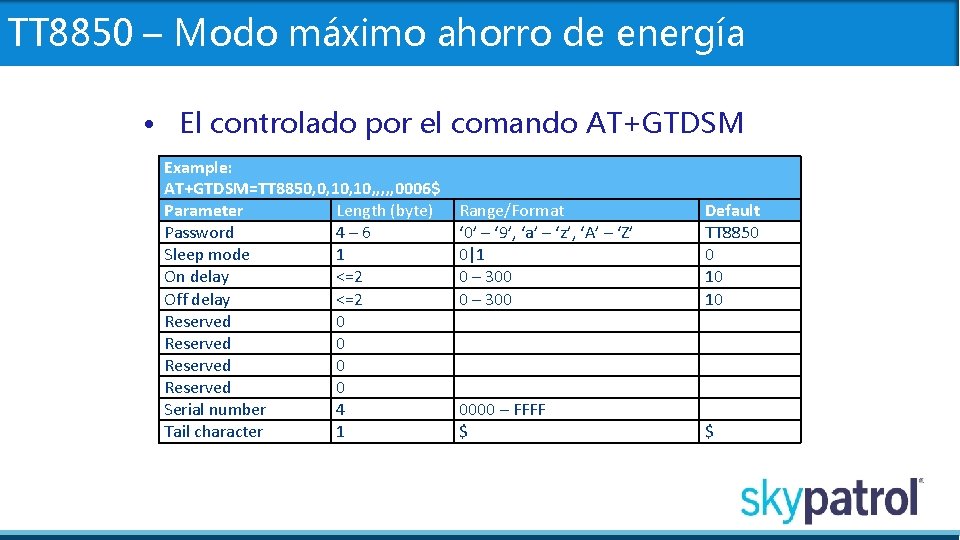 TT 8850 – Modo máximo ahorro de energía • El controlado por el comando