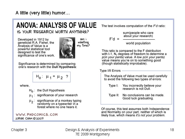 A little (very little) humor… Chapter 3 Design & Analysis of Experiments 7 E