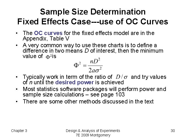 Sample Size Determination Fixed Effects Case---use of OC Curves • The OC curves for