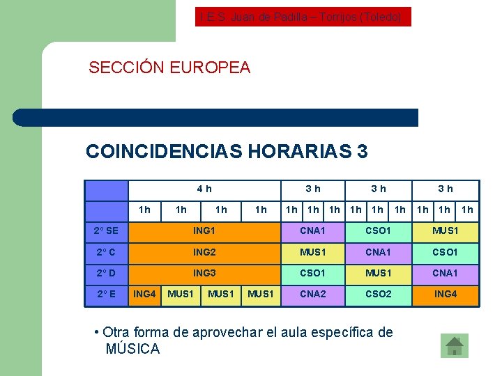 I. E. S. Juan de Padilla – Torrijos (Toledo) SECCIÓN EUROPEA COINCIDENCIAS HORARIAS 3