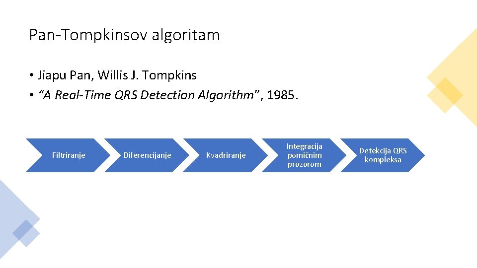 Pan-Tompkinsov algoritam • Jiapu Pan, Willis J. Tompkins • “A Real-Time QRS Detection Algorithm”,