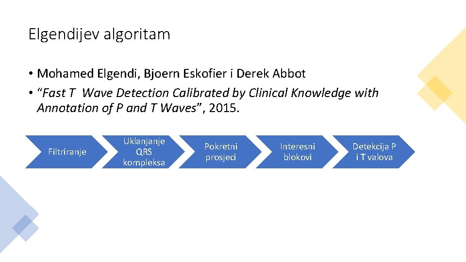 Elgendijev algoritam • Mohamed Elgendi, Bjoern Eskofier i Derek Abbot • “Fast T Wave