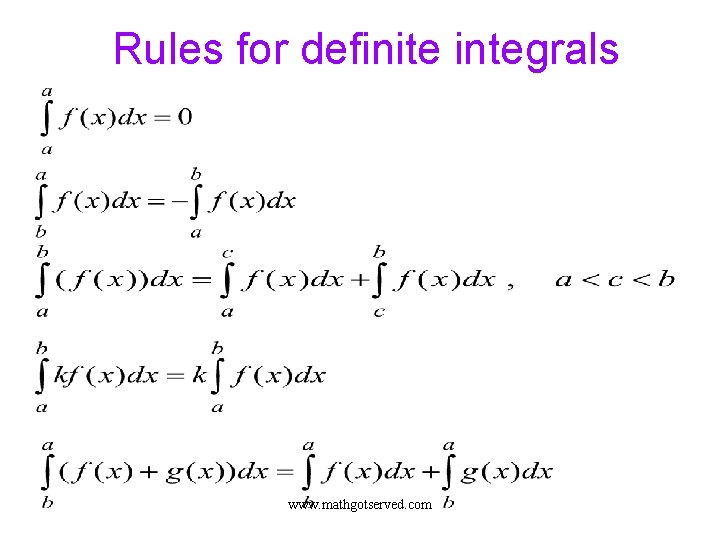 Rules for definite integrals www. mathgotserved. com 