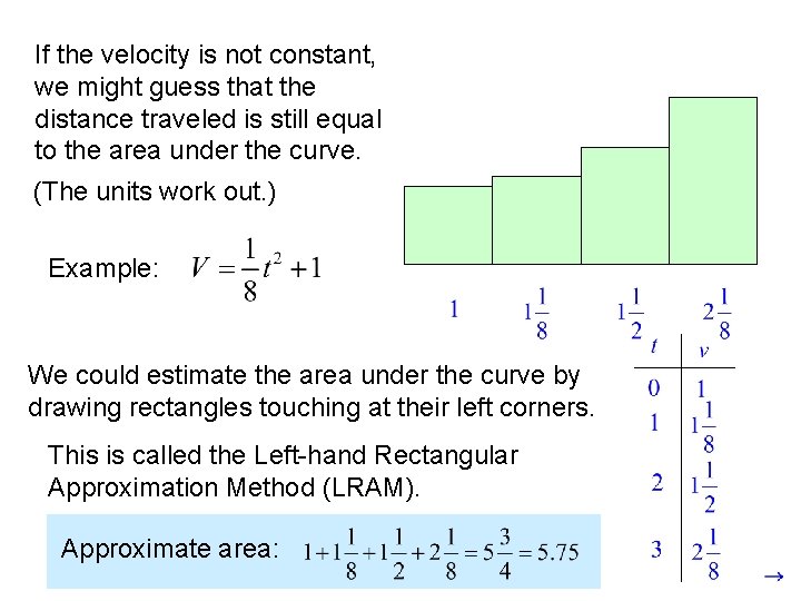 If the velocity is not constant, we might guess that the distance traveled is