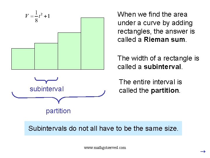 When we find the area under a curve by adding rectangles, the answer is