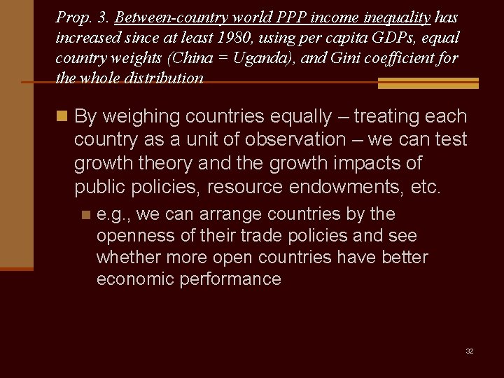 Prop. 3. Between-country world PPP income inequality has increased since at least 1980, using