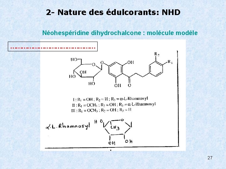 2 - Nature des édulcorants: NHD Néohespéridine dihydrochalcone : molécule modèle …………………… 27 