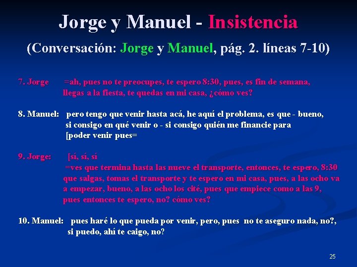 Jorge y Manuel - Insistencia (Conversación: Jorge y Manuel, pág. 2. líneas 7 -10)