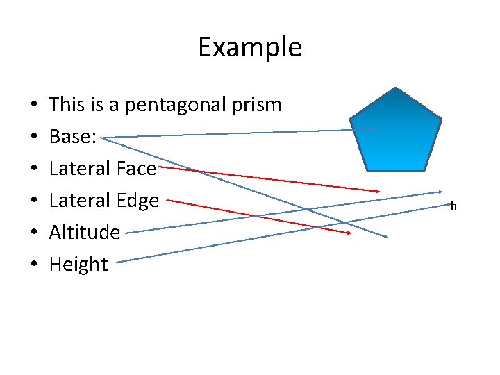 Example • • • This is a pentagonal prism Base: Lateral Face Lateral Edge