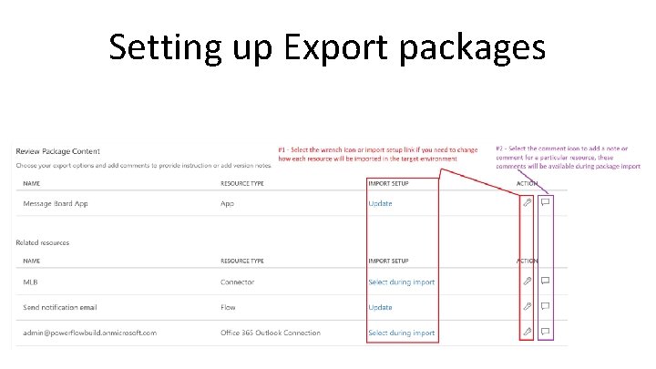 Setting up Export packages 