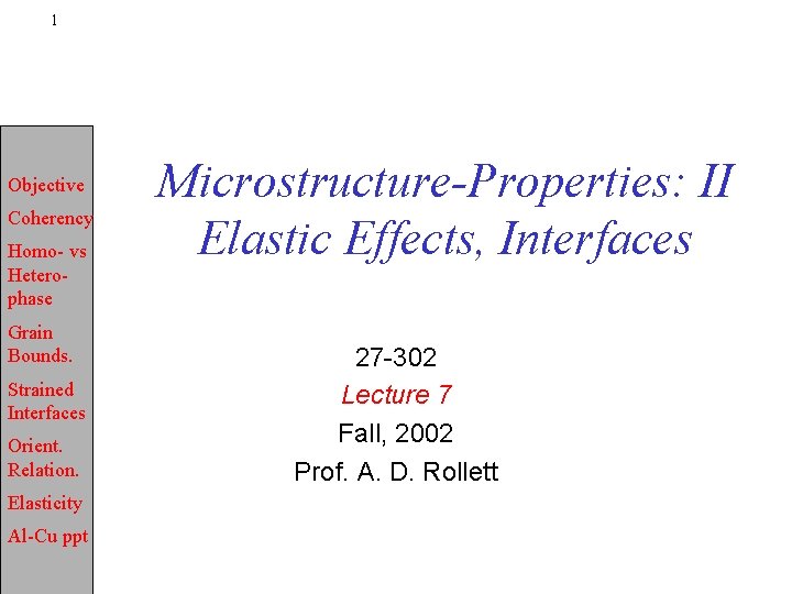 1 Objective Coherency Homo- vs Heterophase Grain Bounds. Strained Interfaces Orient. Relation. Elasticity Al-Cu