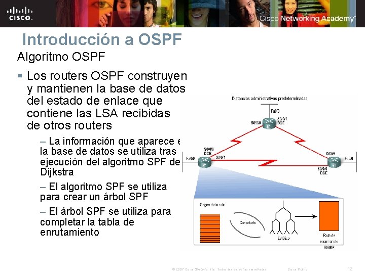 Introducción a OSPF Algoritmo OSPF § Los routers OSPF construyen y mantienen la base