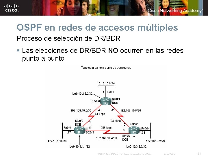 OSPF en redes de accesos múltiples Proceso de selección de DR/BDR § Las elecciones